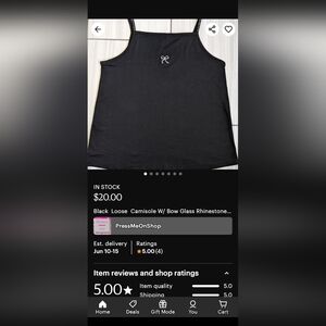 Black spaghetti strap top bow rhinestones